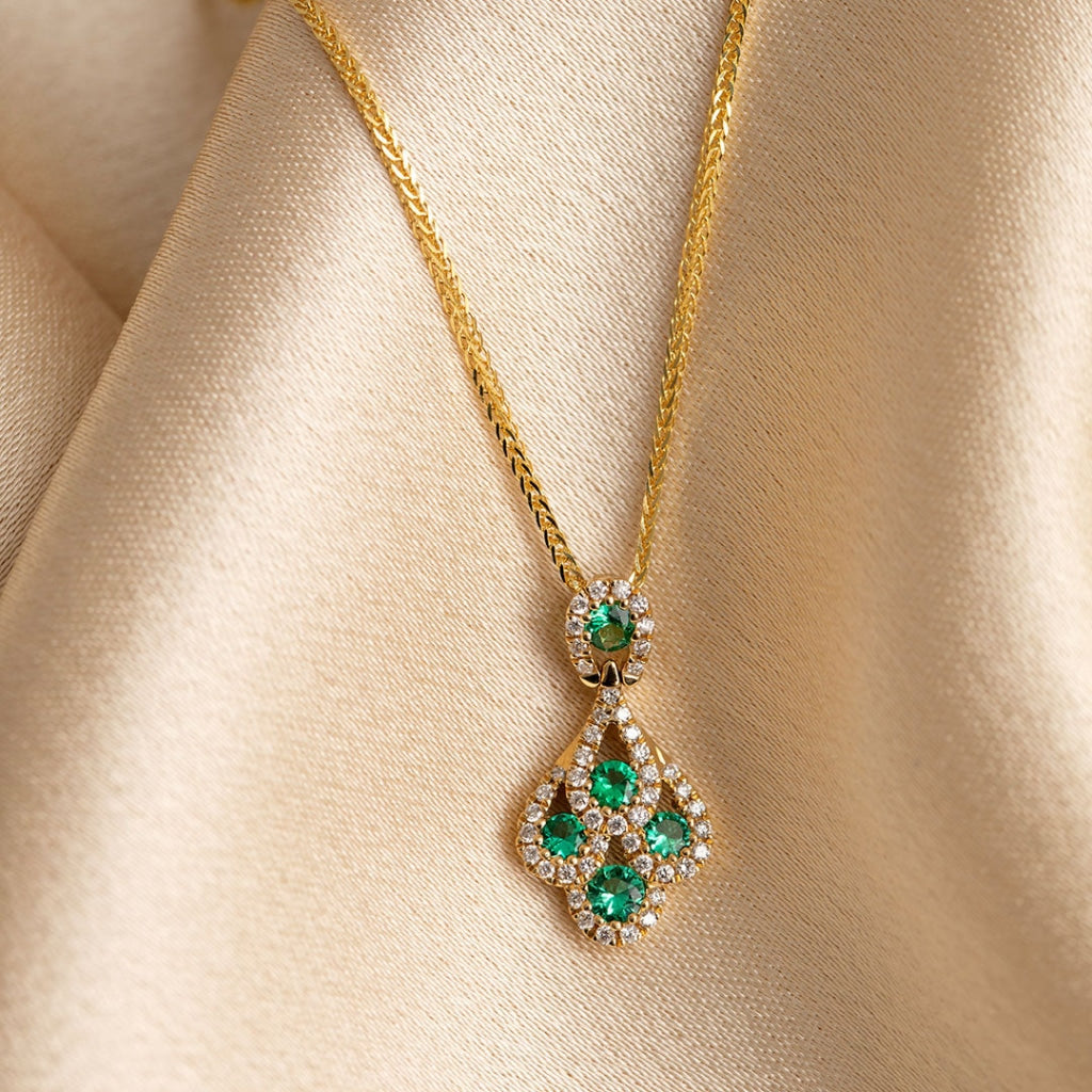 Peacock Emerald and Diamond Necklace - 18ct Gold