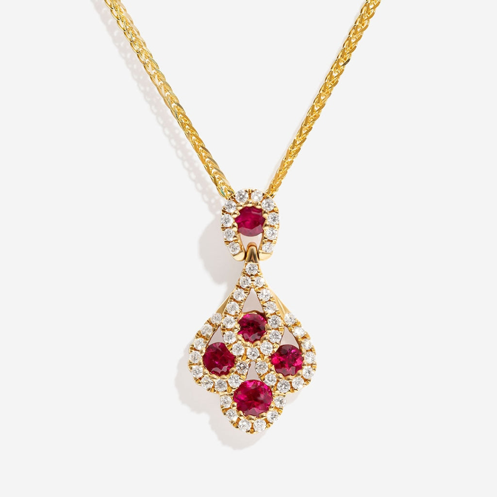 Peacock Ruby & Diamond Necklace on white background