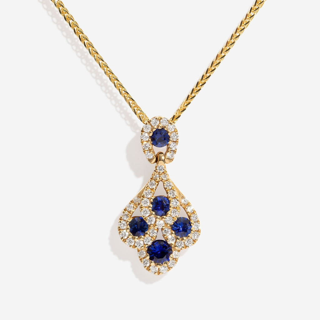 Peacock Sapphire & Diamond Necklace on white background
