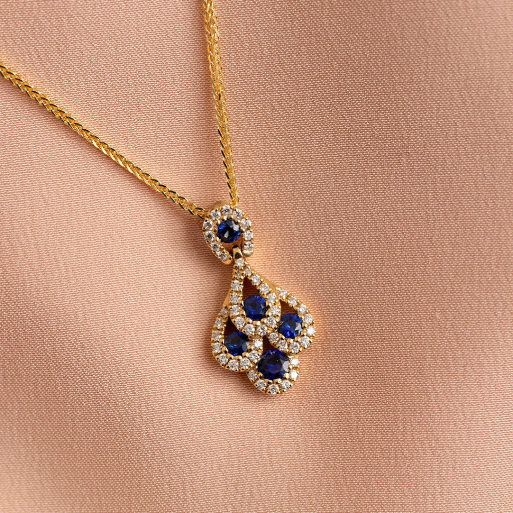 Peacock Sapphire & Diamond Necklace - 18ct Gold