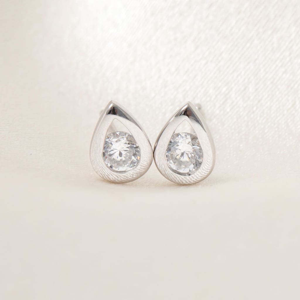Pear Cut Rub Over Cubic Zirconia Earrings | 9ct Gold