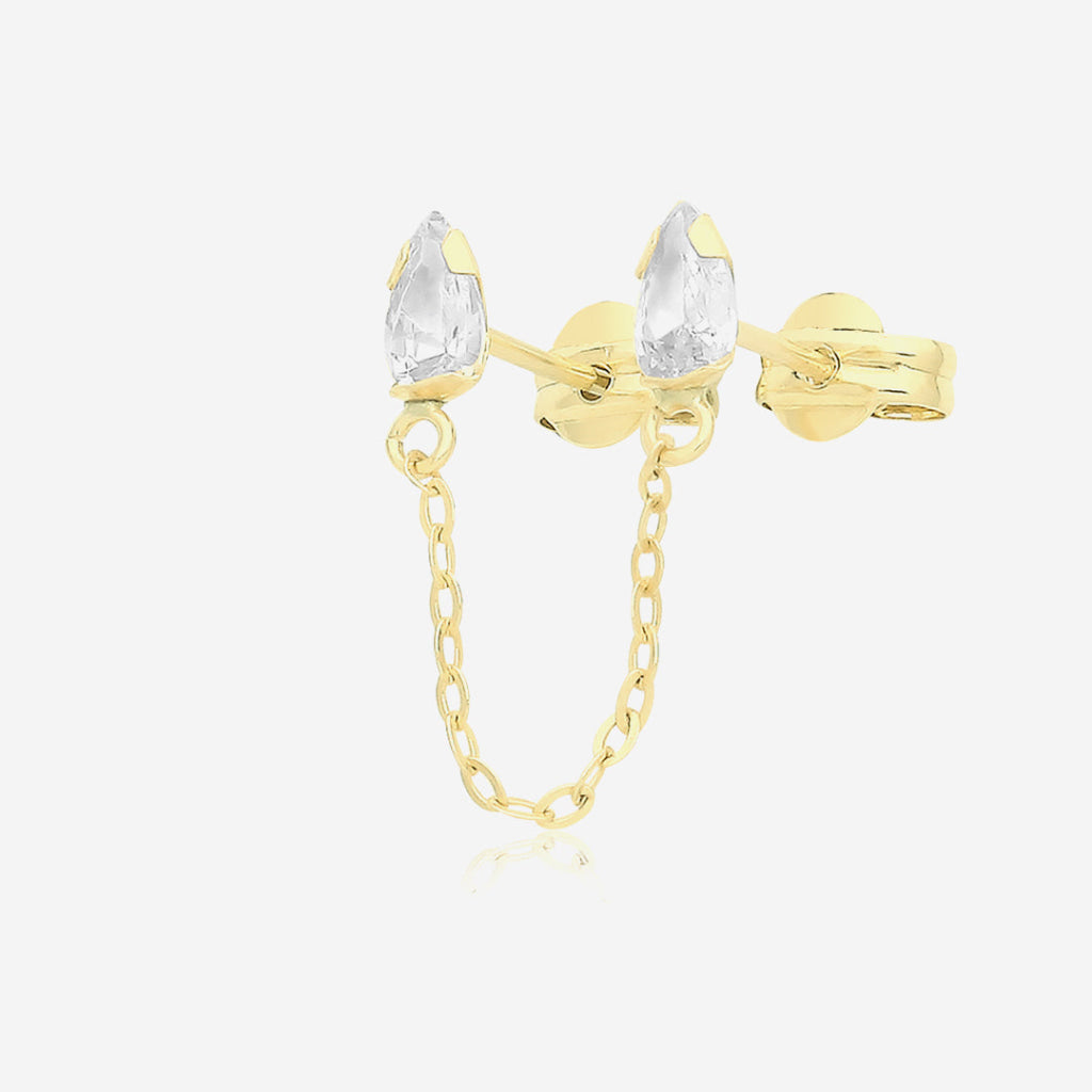 Pear Double Piercing Earring | 9ct Gold - Earrings