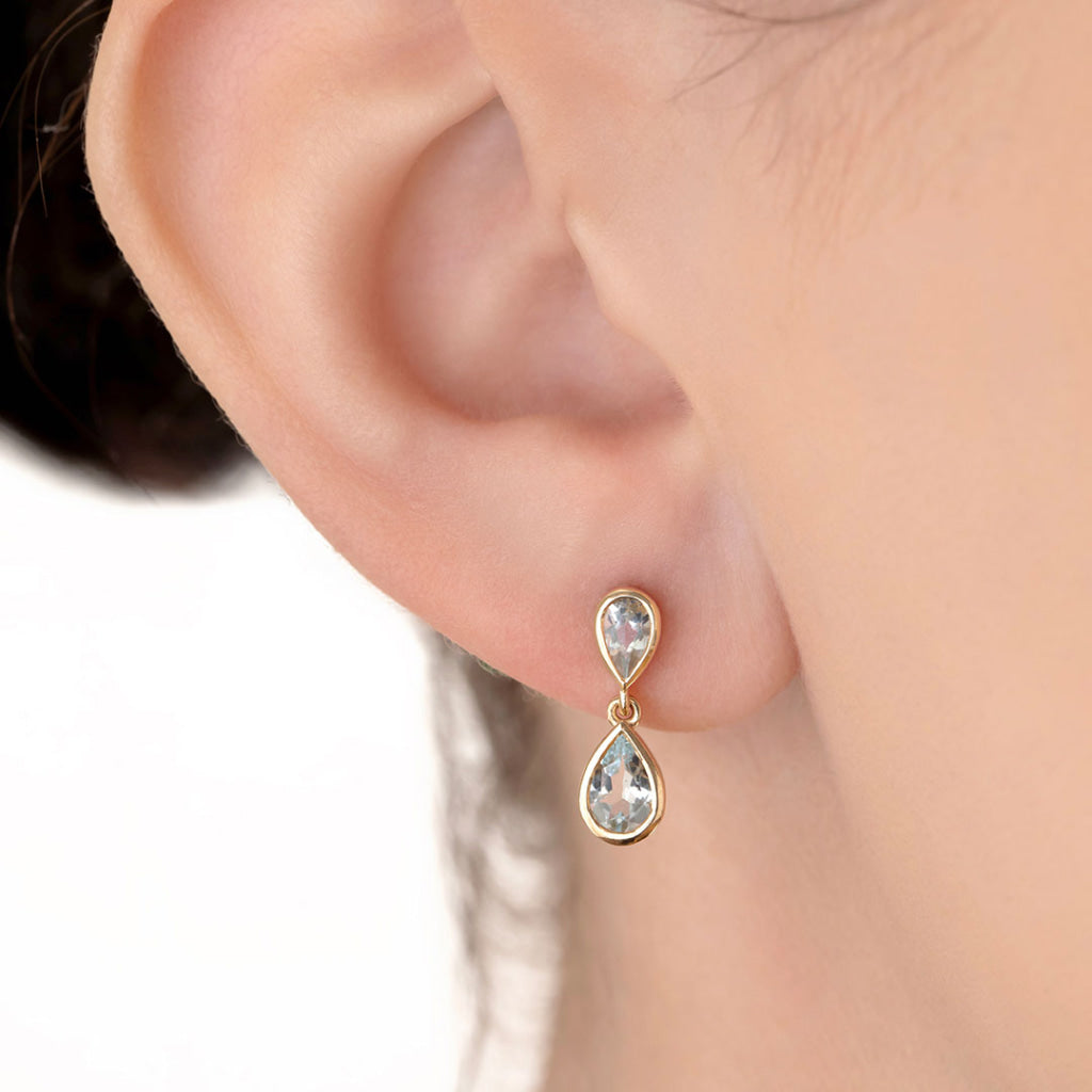 Pear Drop Aquamarine Earrings | 9ct Gold