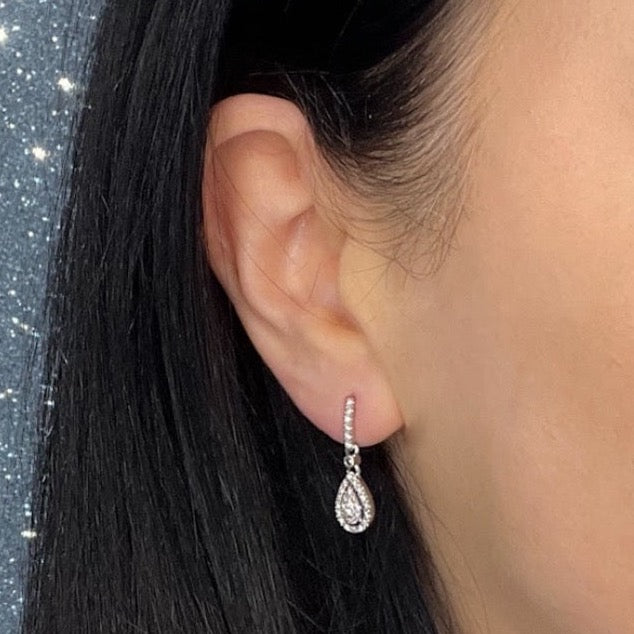 Pear Drop Diamond Earrings - 0.20 CT | 9ct White Gold - on models ear