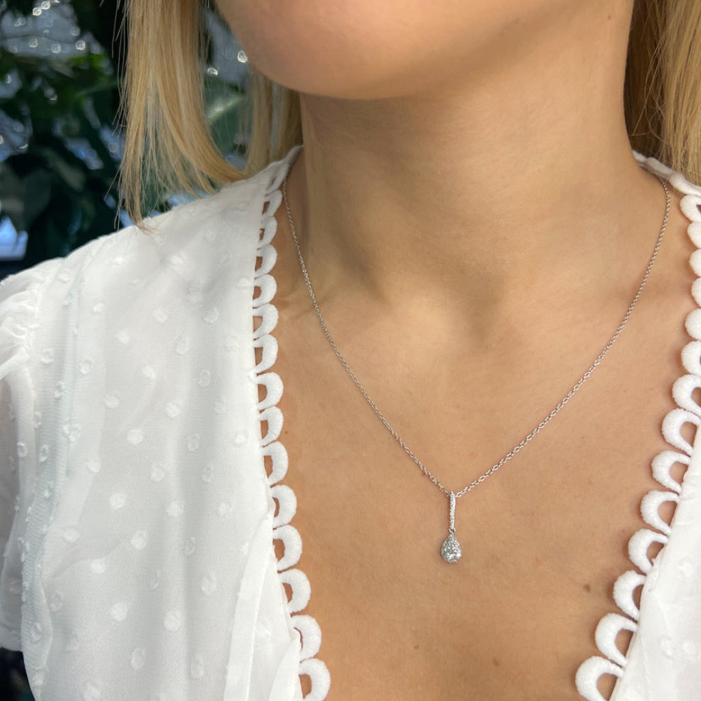 Pear Drop Diamond Necklace | 9ct White Gold - Model Photo