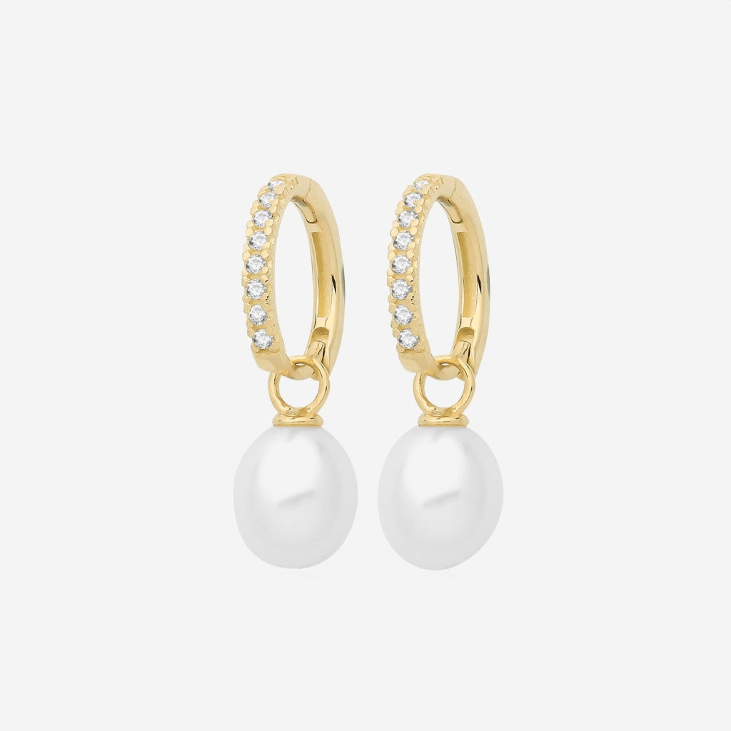 Pearl Drop & CZ Huggies | 9ct Gold - Earrings