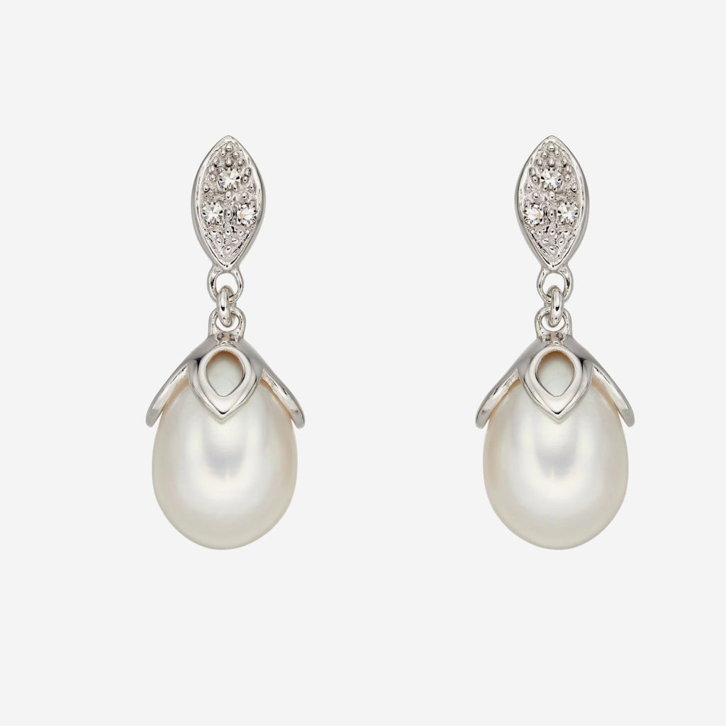 Pearl Drop Earrings | 9ct White Gold
