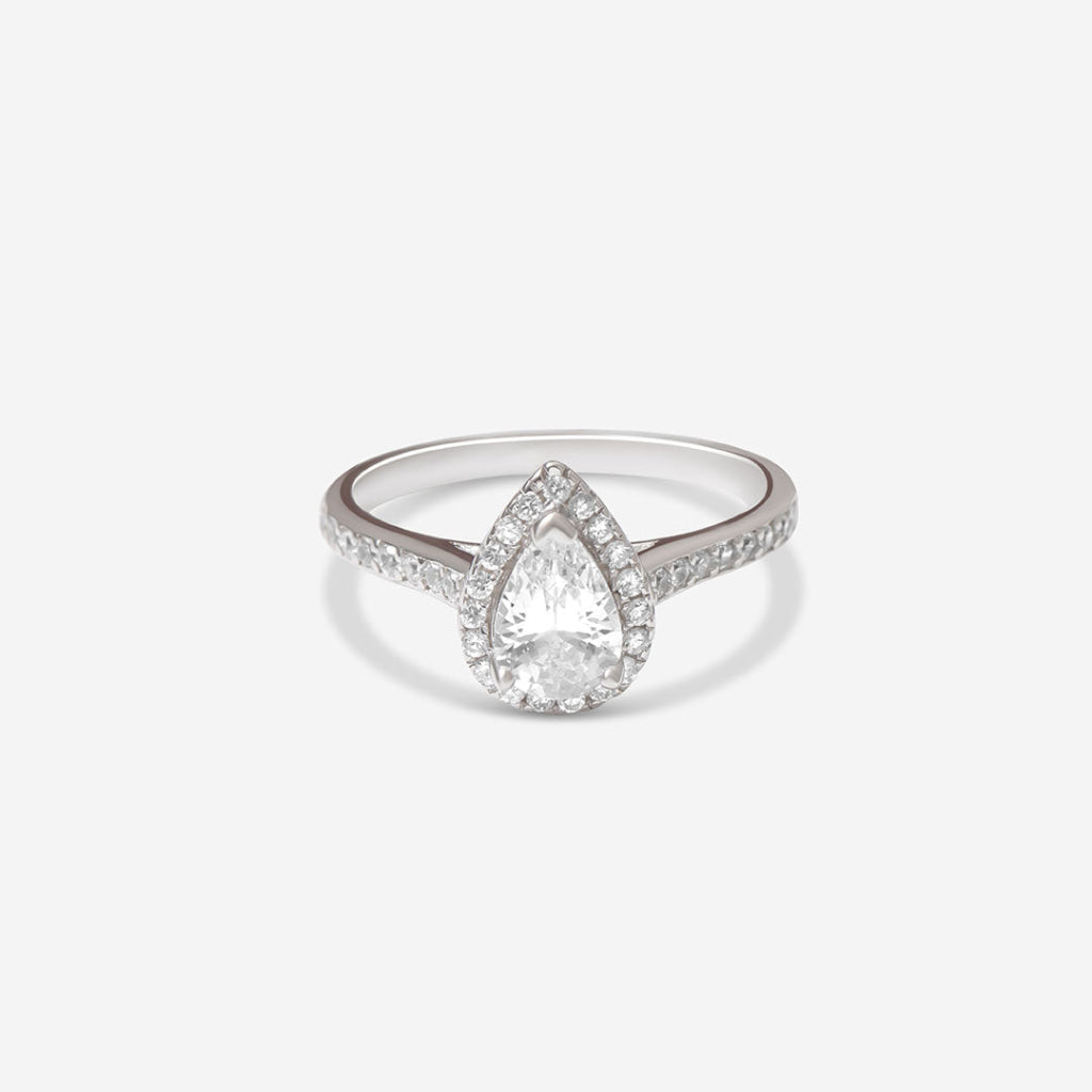 Petite CZ Pear Halo Ring | Sterling Silver