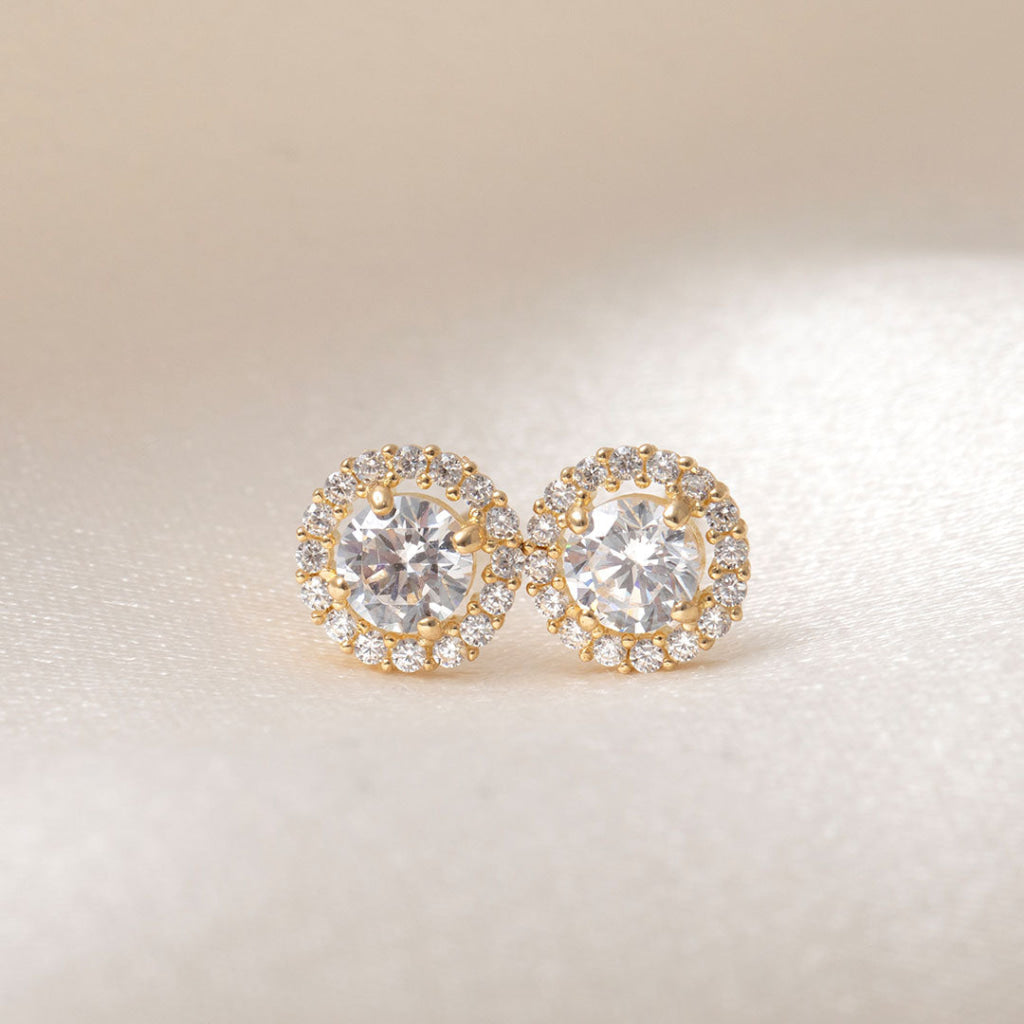 Petite Halo Sparkle| 9ct Gold CZ Earrings