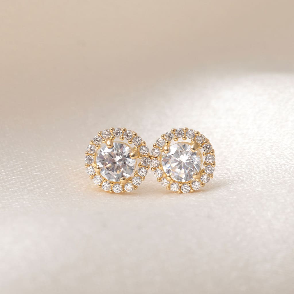 Petite Halo Sparkle| 9ct Gold CZ Earrings