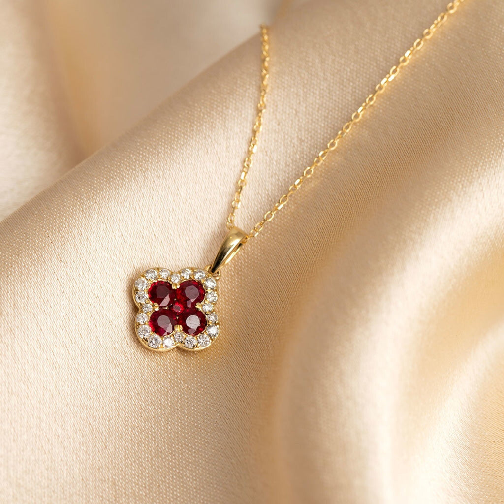 Petite ruby diamond necklace full view