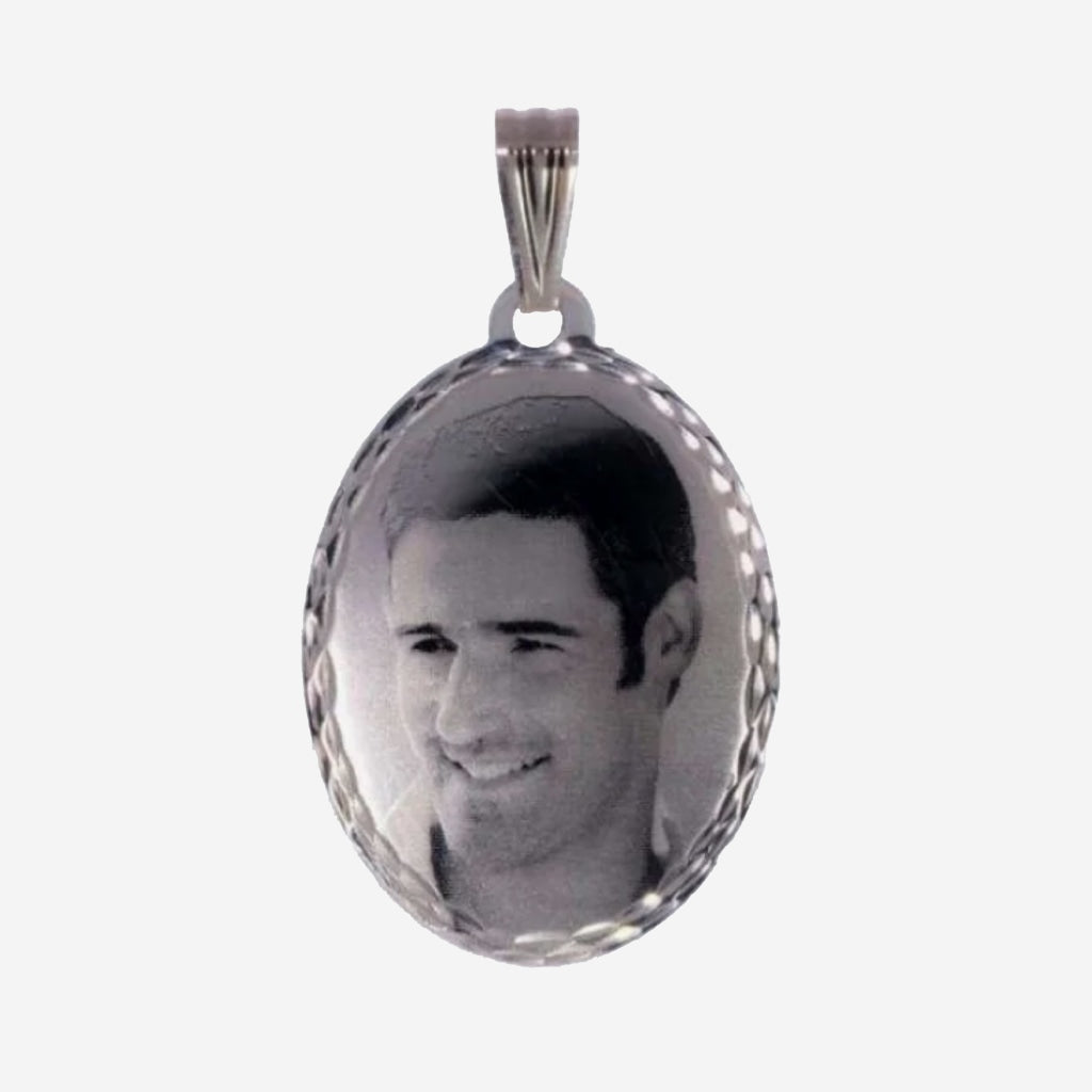 Photo Engraving Oval Pendant | Sterling Silver - Necklace