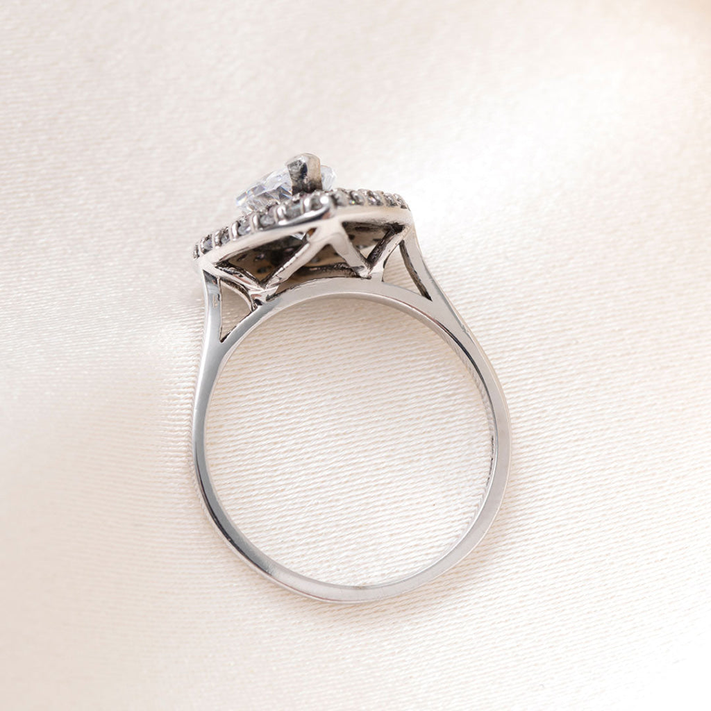Pink Pear Zirconia Ring | 9ct White Gold - N - Rings