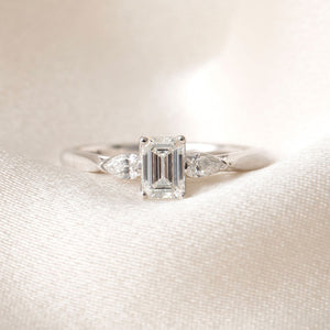 PORTIA 0.70ct | Emerald Cut 3-Stone Diamond Engagement Ring in Platinum