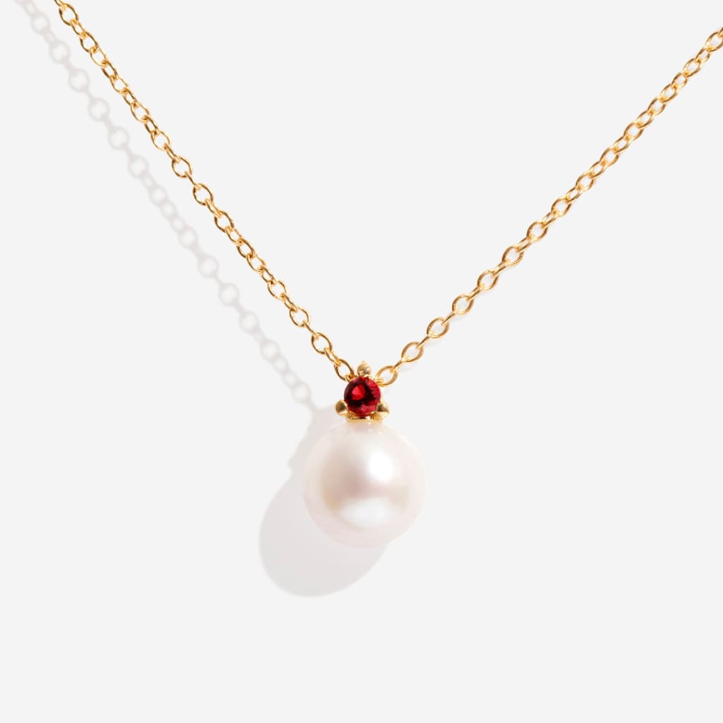 Precious Pearl Red CZ Necklace | 9ct Gold