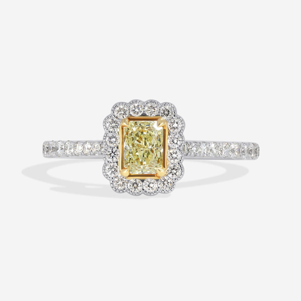 Primrose Platinum Radiant Cut Yellow Diamond Engagement Ring