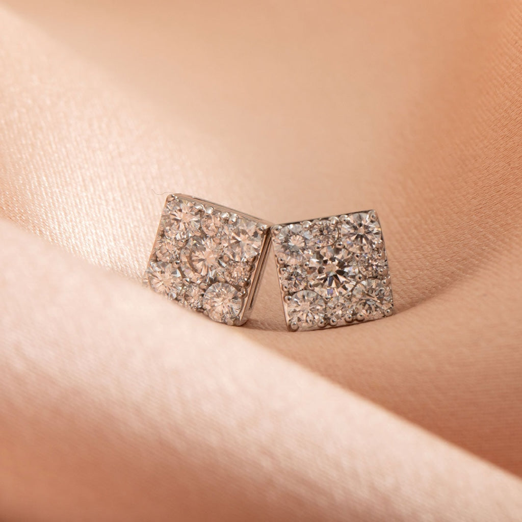 Princess Cluster Diamond Earrings 
