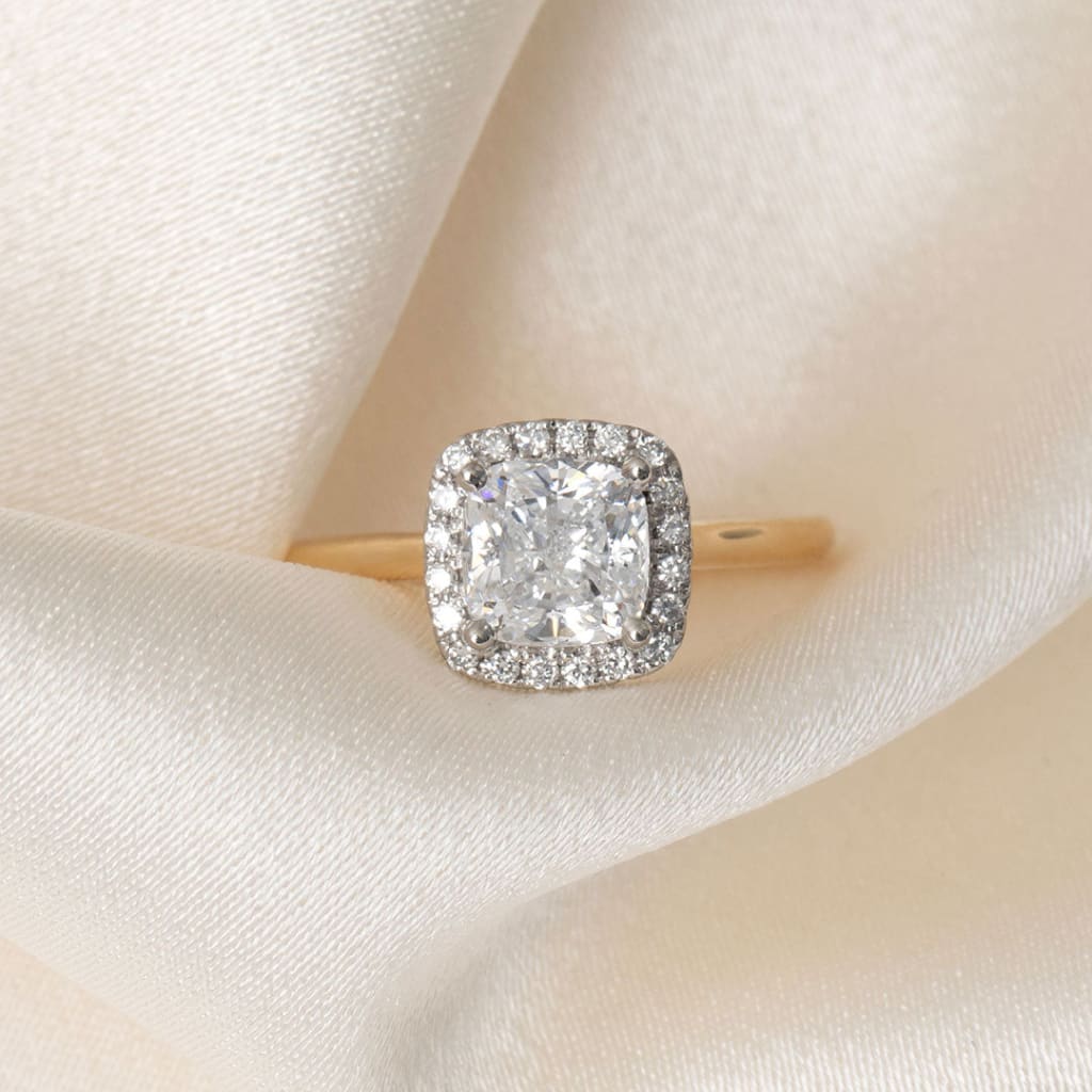 PRIYA | Cushion Halo Lab Grown Diamond Engagement Ring in 18ct Gold