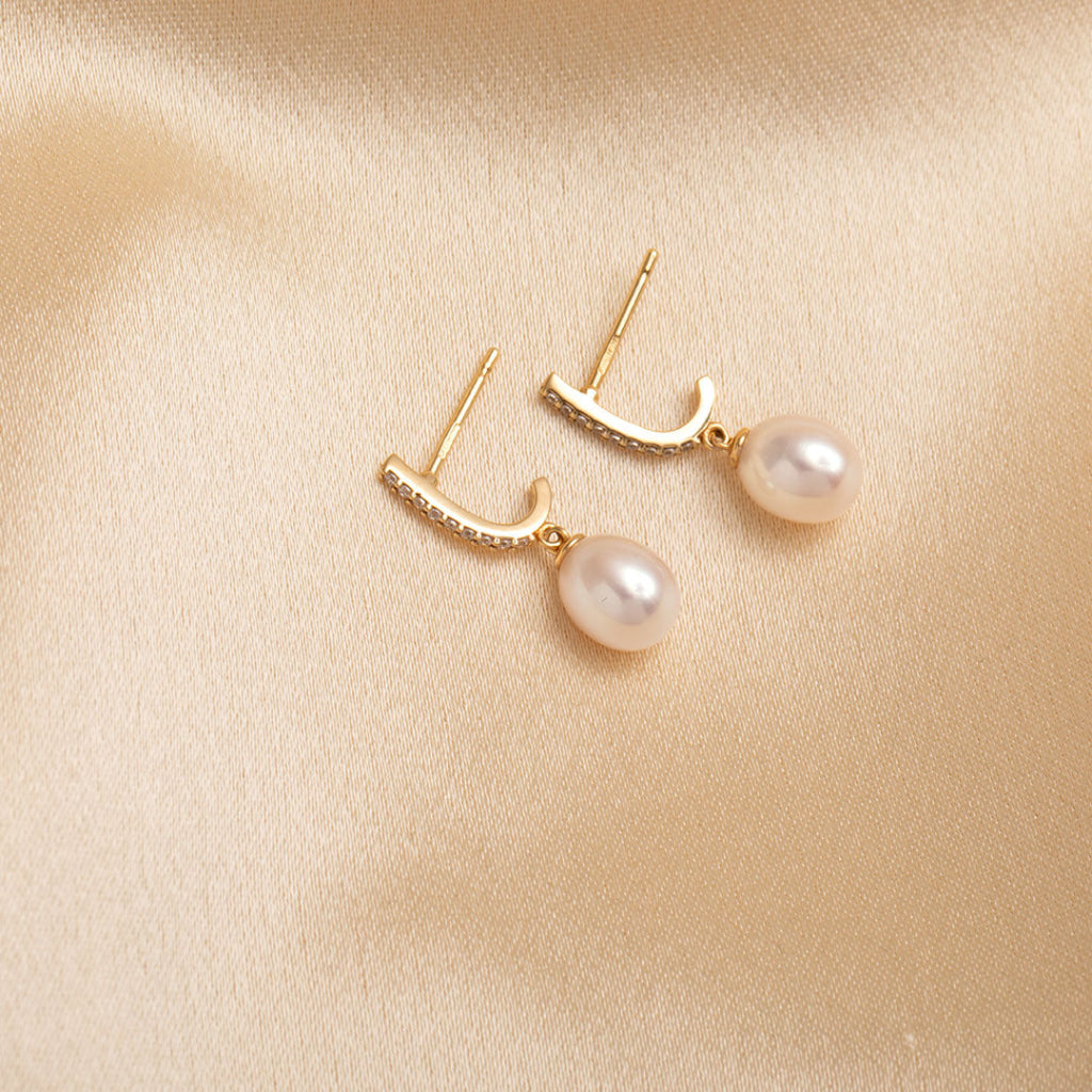 Prized Pearl & CZ Drop Earring | 9ct Gold - Earrings