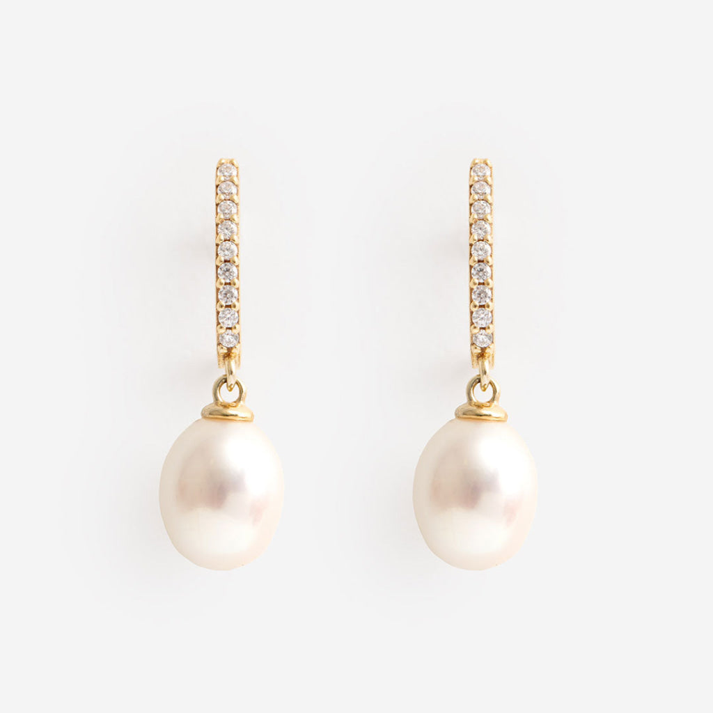 Prized Pearl & CZ Drop Earring | 9ct Gold - Earrings