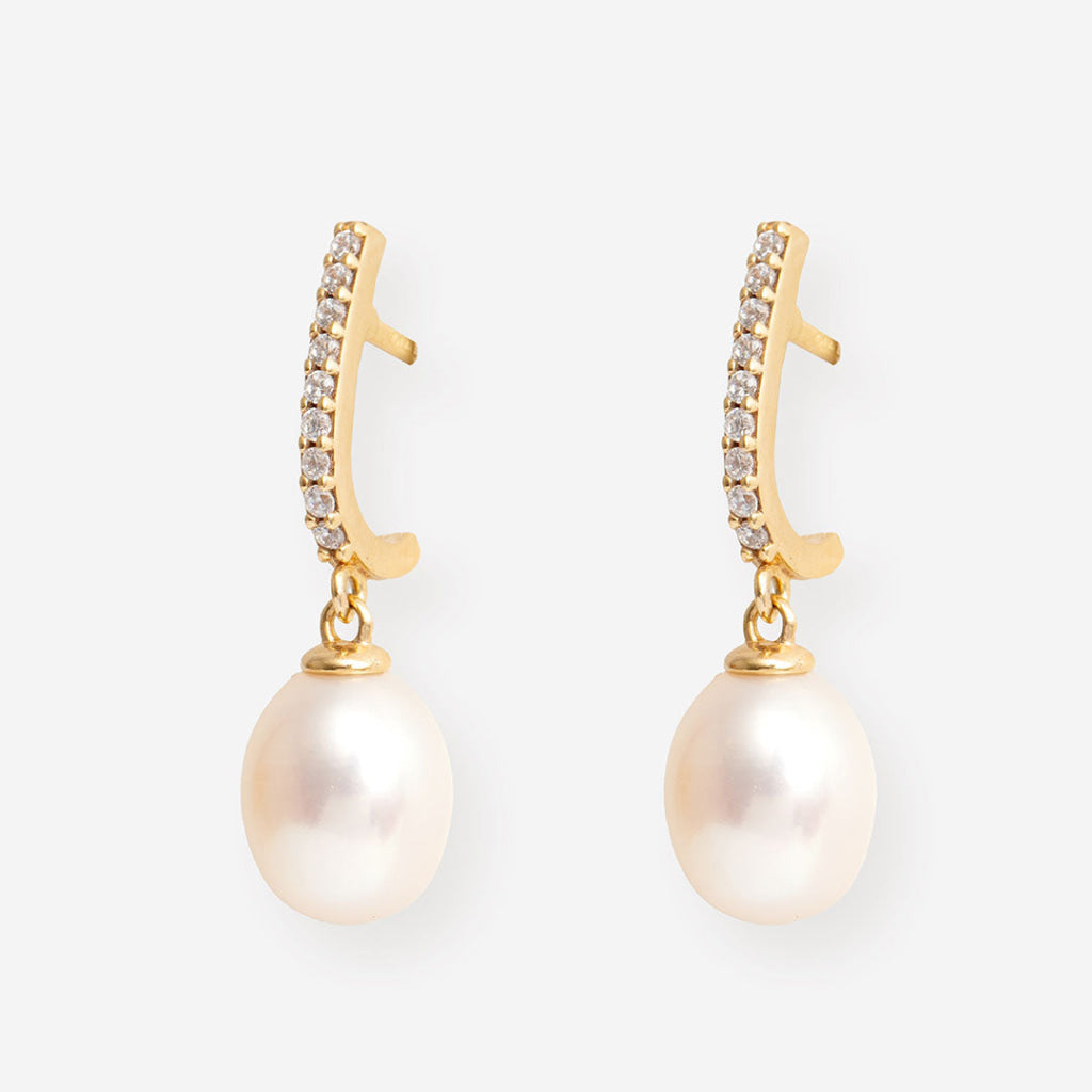 Prized Pearl & CZ Drop Earring | 9ct Gold - Earrings