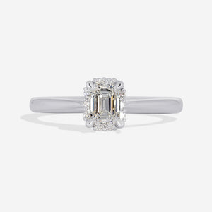 QUINCY 0.64ct | Emerald Cut Halo Diamond Engagement Ring in Platinum