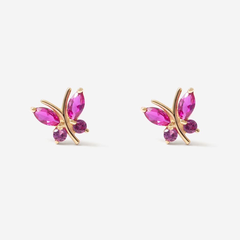 Ruby CZ Butterfly | 9ct Gold Studs