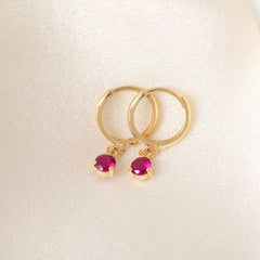 Red Glimmer Drop Huggie Earrings | 9ct Gold - Earrings