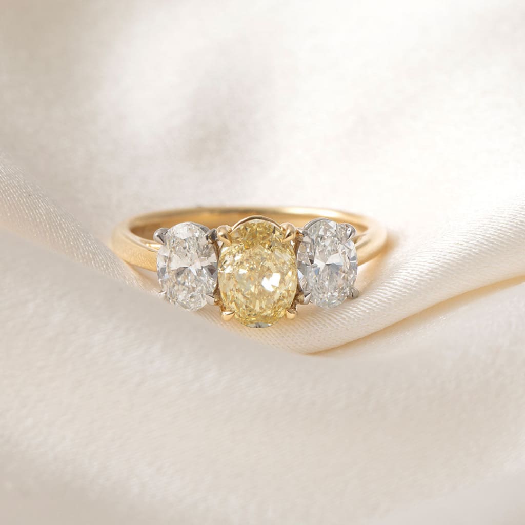 REYNA | Three Stone Yellow Lab Diamond Ring Set in 18ct