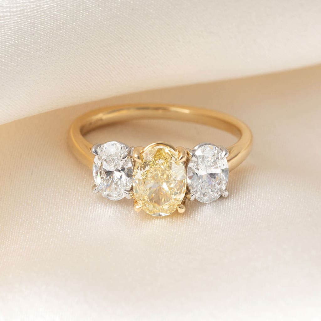 REYNA | Three Stone Yellow Lab Diamond Ring Set in 18ct