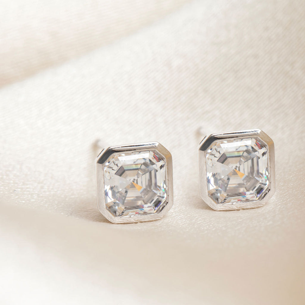 bezel set asscher cut earrings