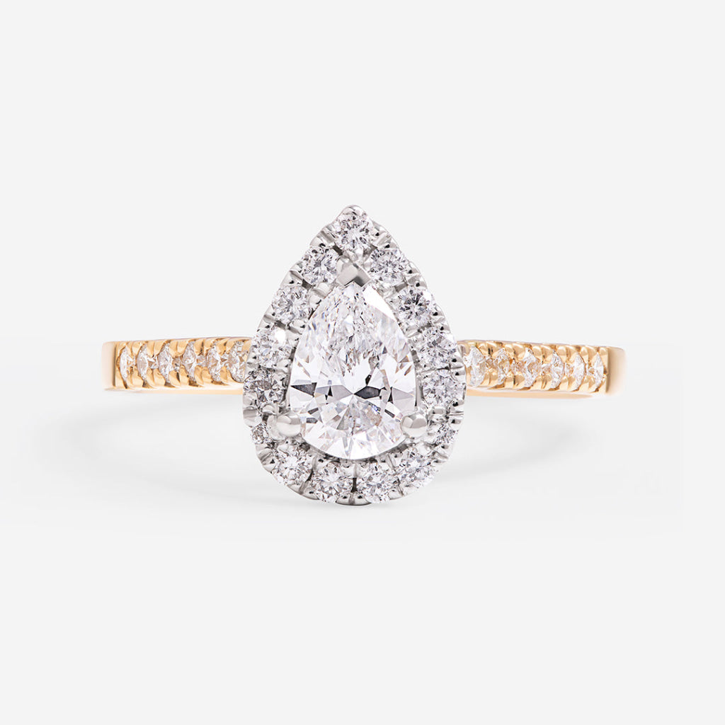 ROMI 0.85ct | Pear Halo Lab Grown Diamond Engagement Ring in 18ct Gold