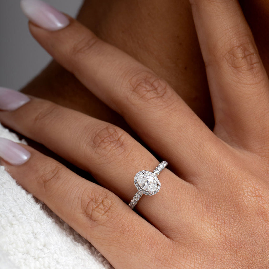 ROOK 1.20ct | Oval Halo Natural Diamond Engagement Ring in 18ct White Gold