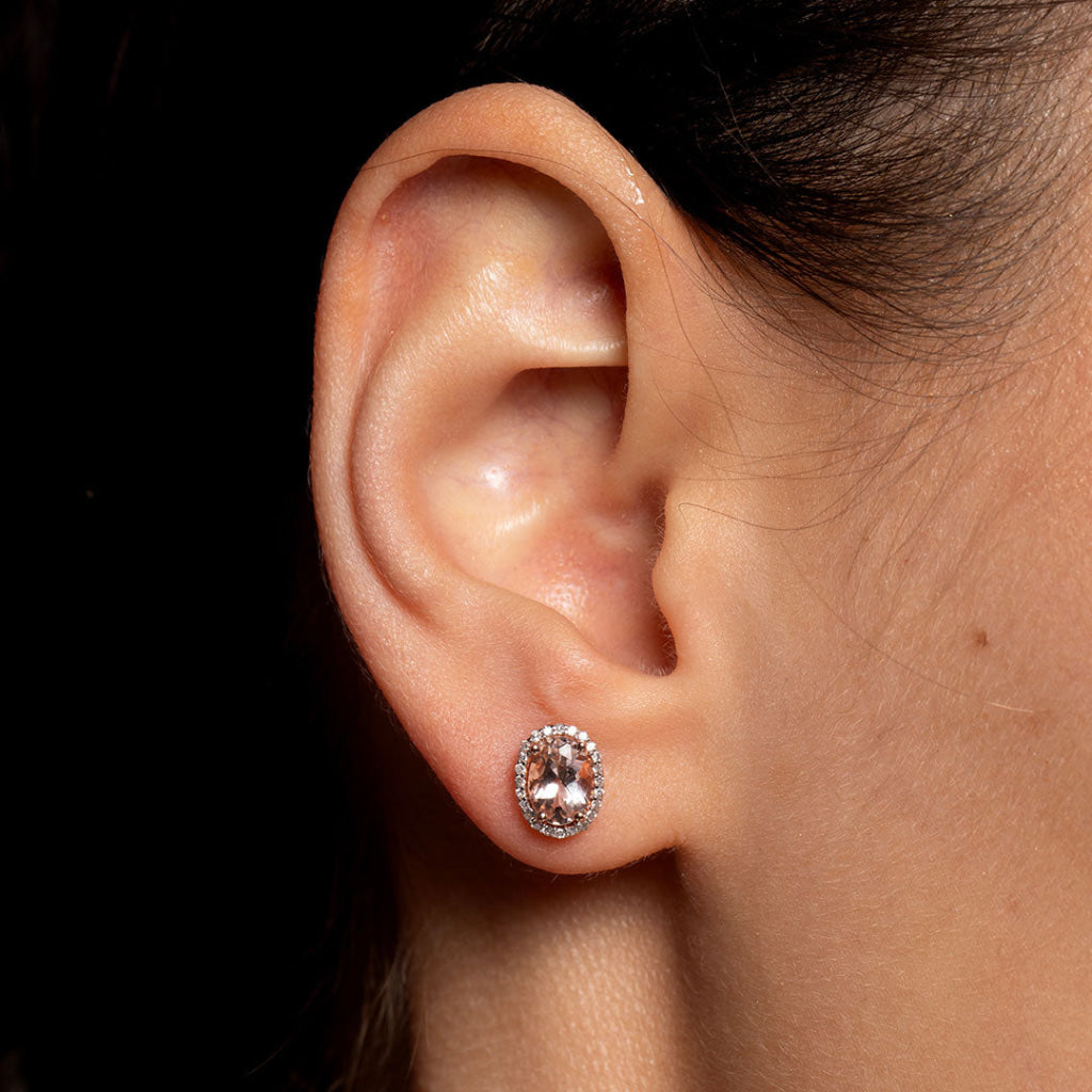 morganite earrings on model