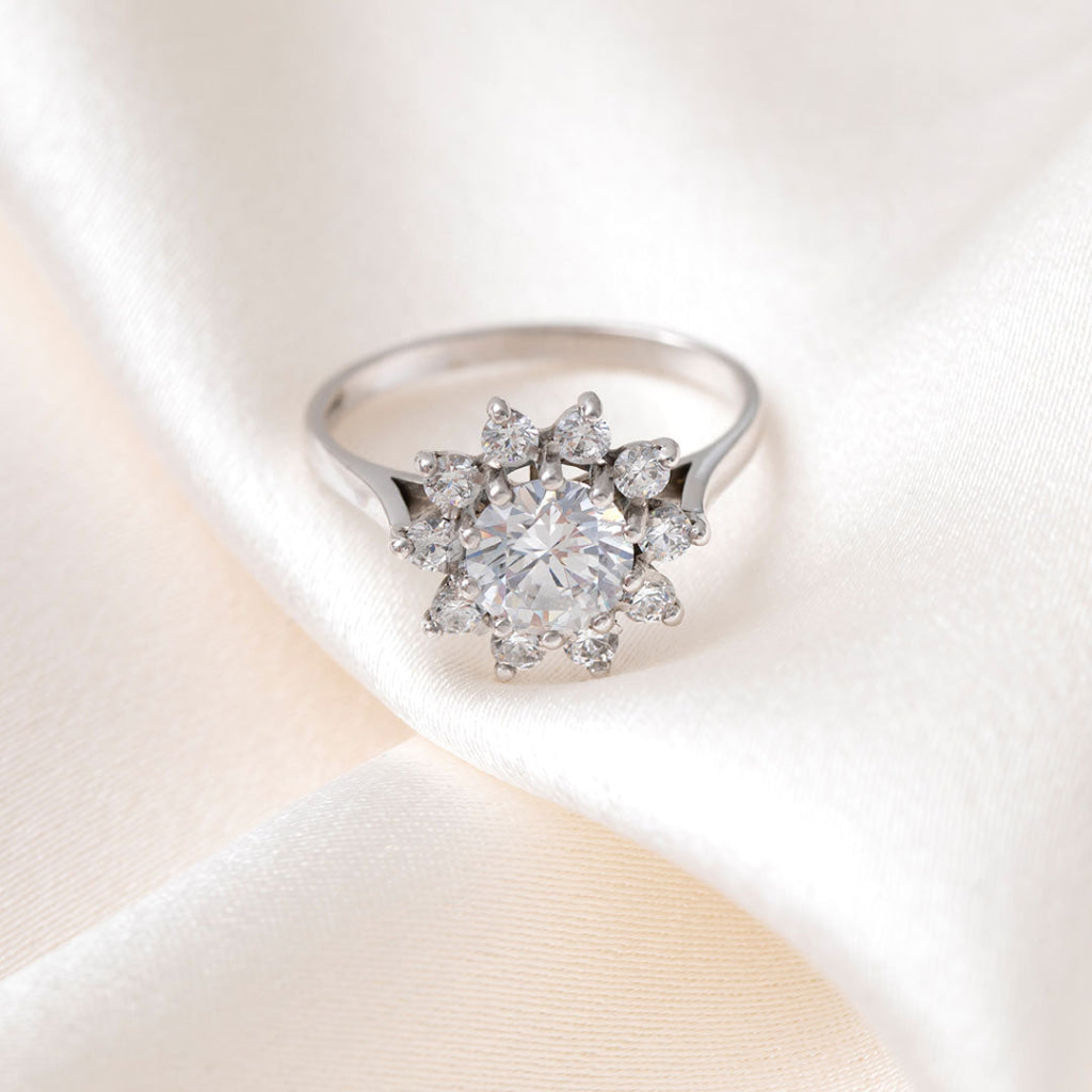 Round Cubic Zirconia Cluster Ring | 9ct White Gold - N