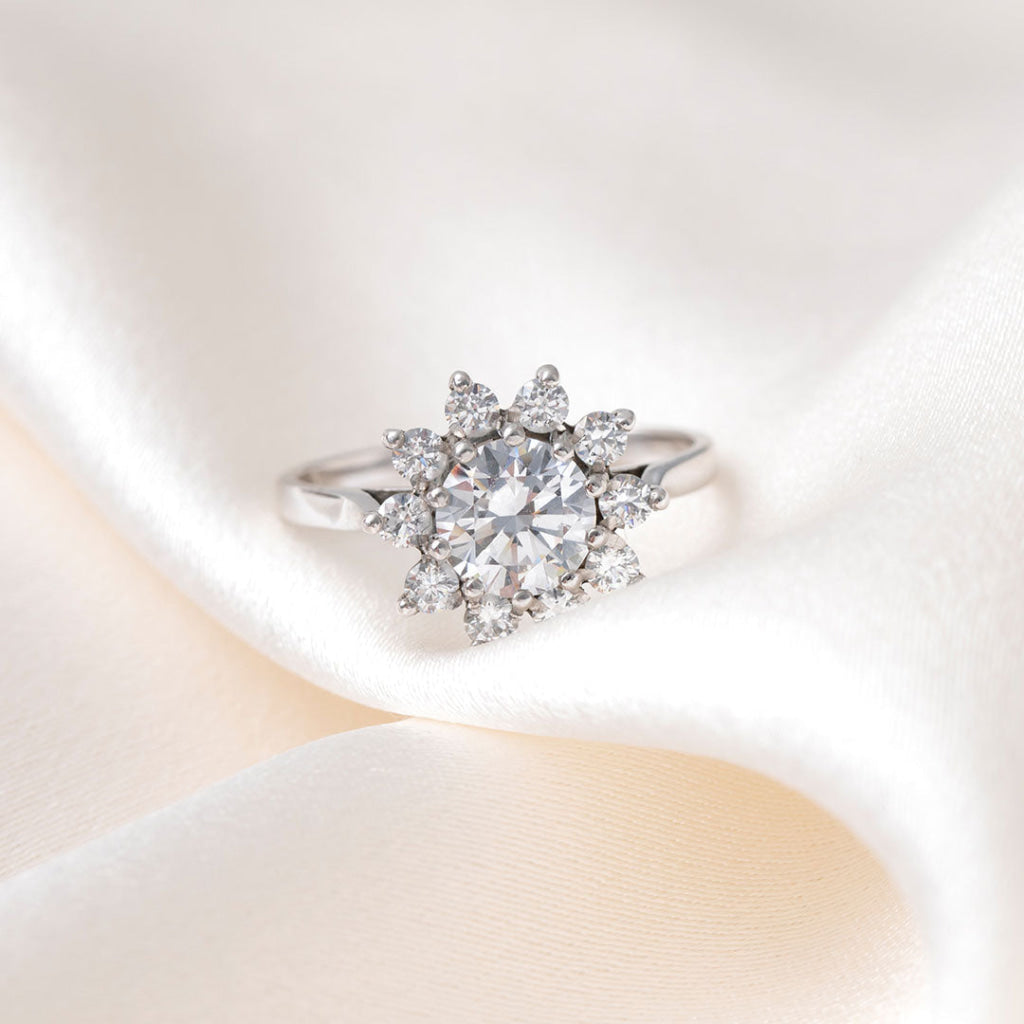 Round Cubic Zirconia Cluster Ring | 9ct White Gold - N