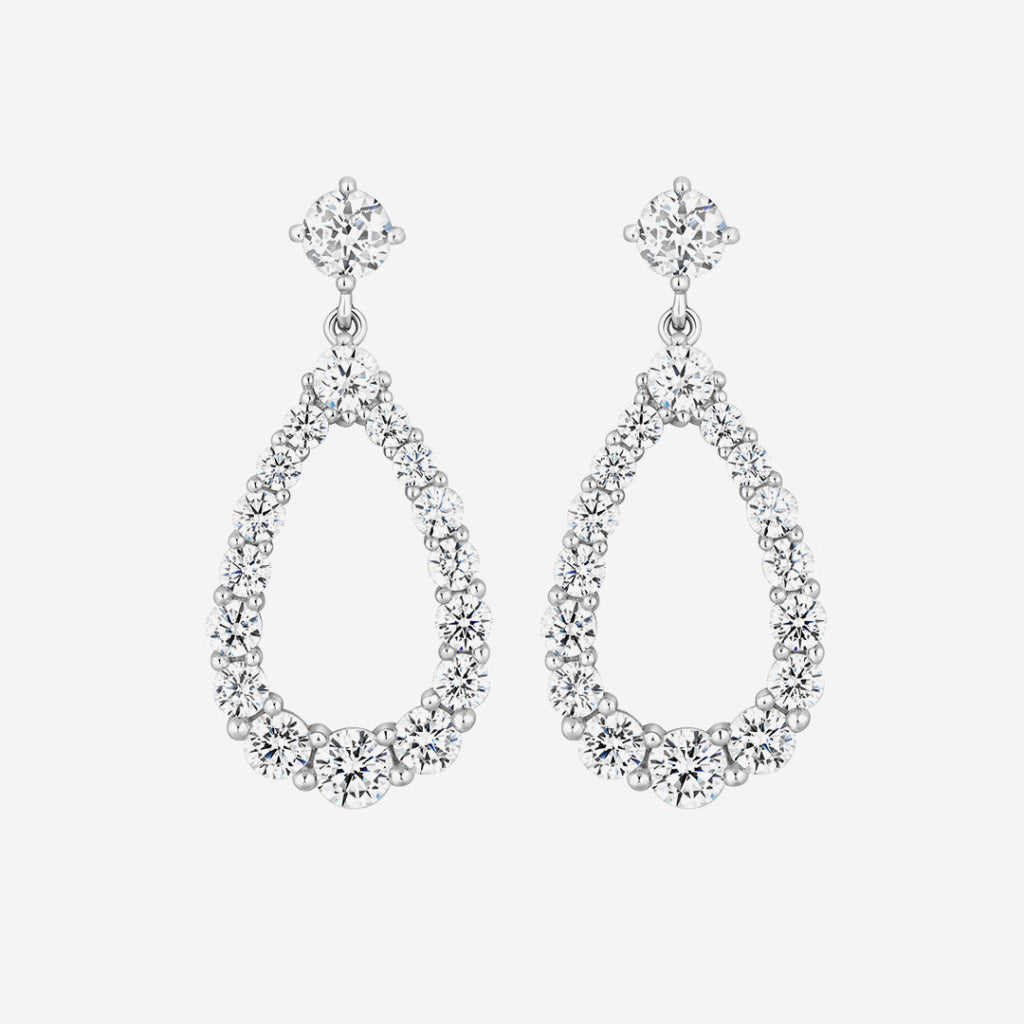 Round Cut Pear Drop Earrings | Sterling Silver