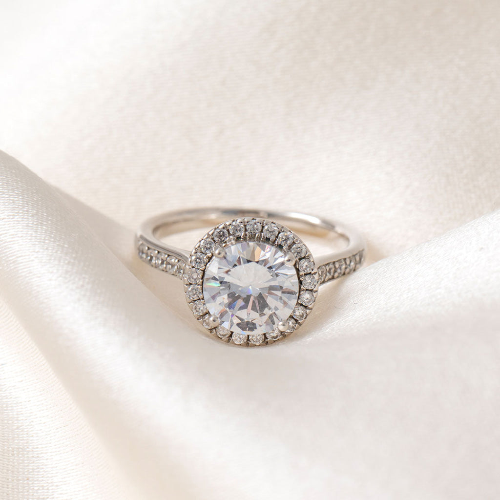 Round Cubic Zirconia Halo Ring | Sterling Silver