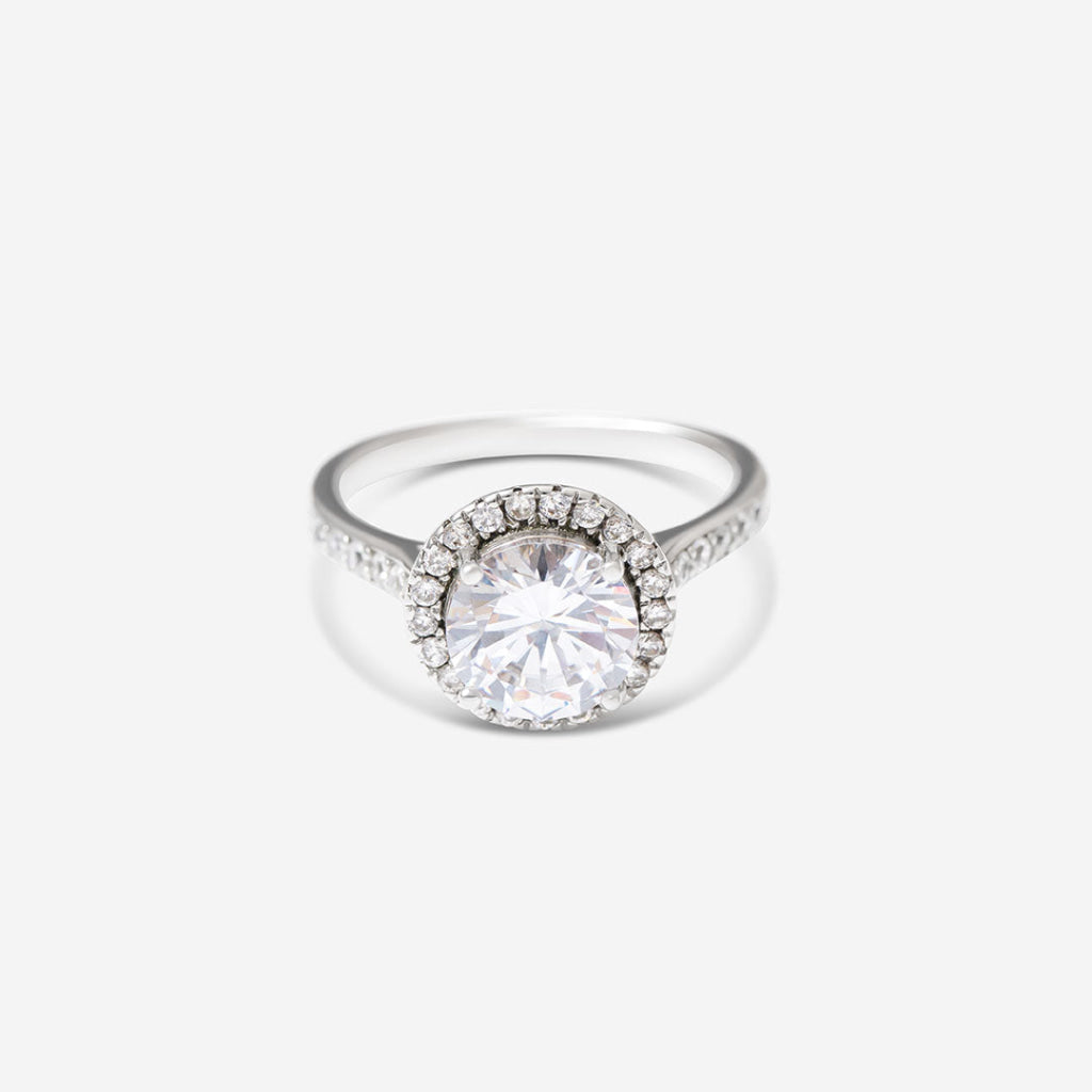 CZ Round Halo Ring | Sterling Silver - Rings