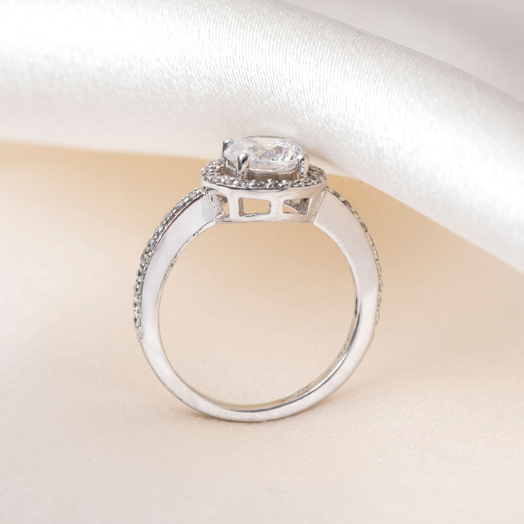 Round Halo CZ Ring | 9ct White Gold - K - Rings