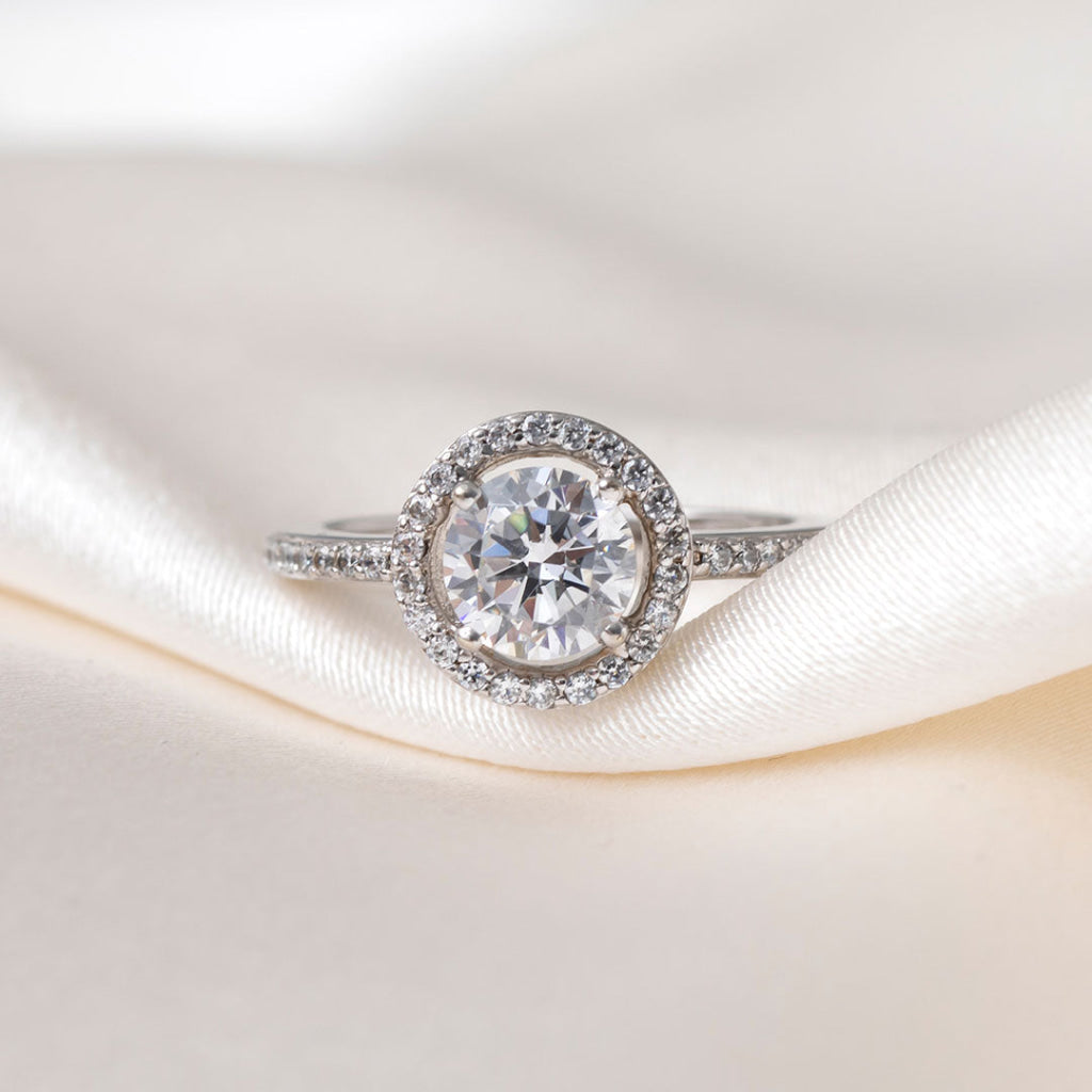 Round Halo CZ Ring | 9ct White Gold - K - Rings