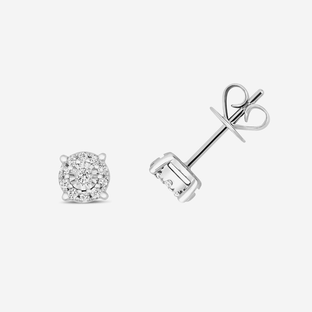 Halo Diamond Earrings - 0.13 CT | 9ct White Gold - Earrings