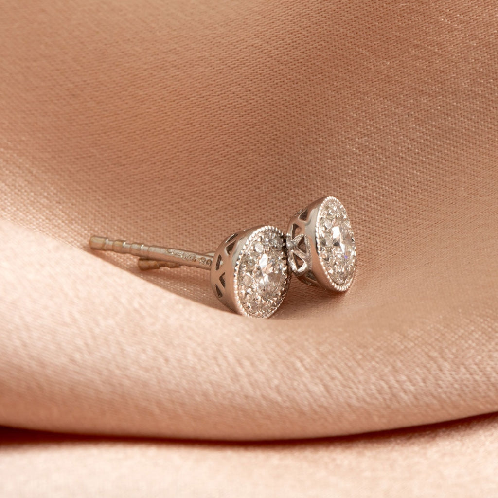 Round Halo Diamond Earrings - 0.33 CT side view