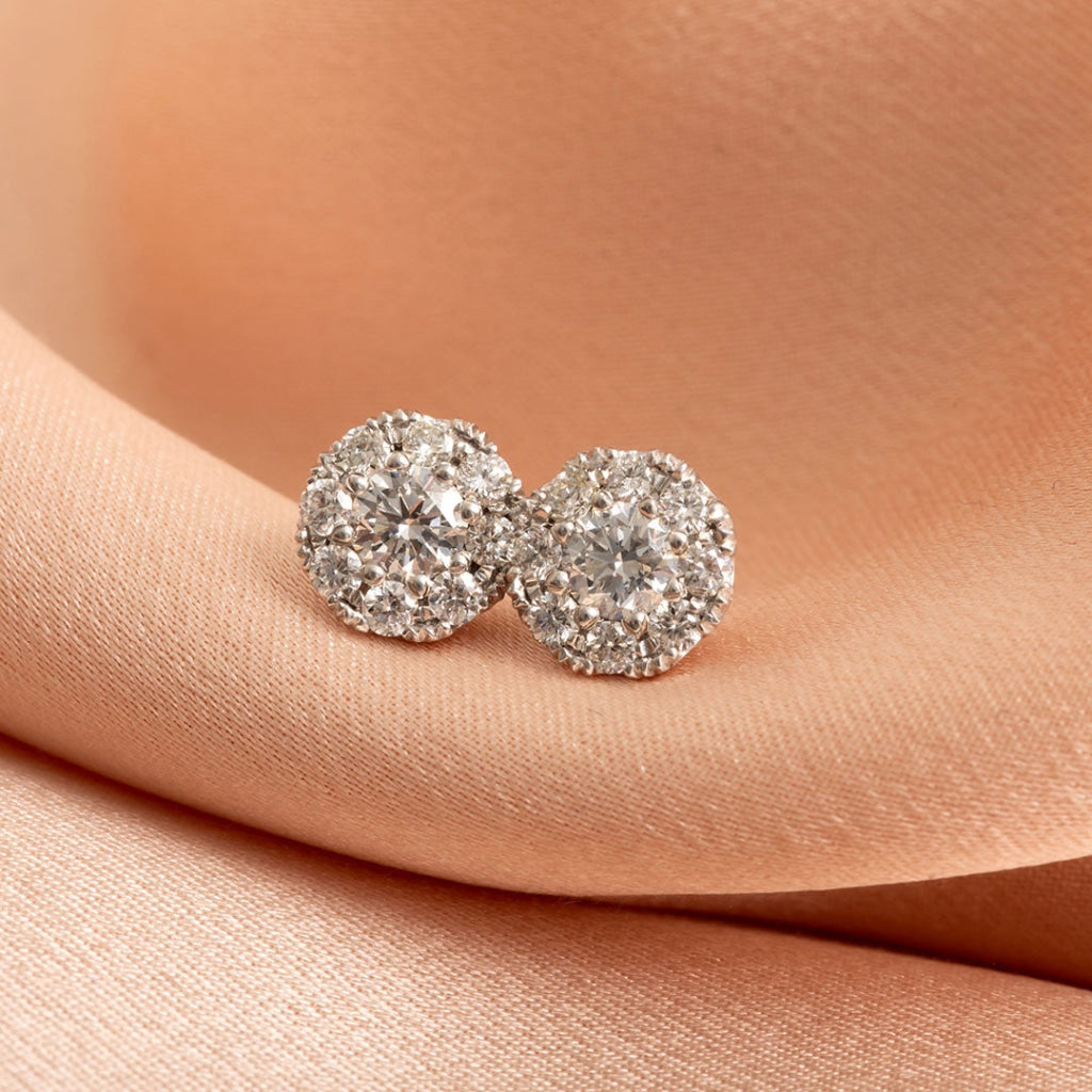 White gold diamond earrings up close image