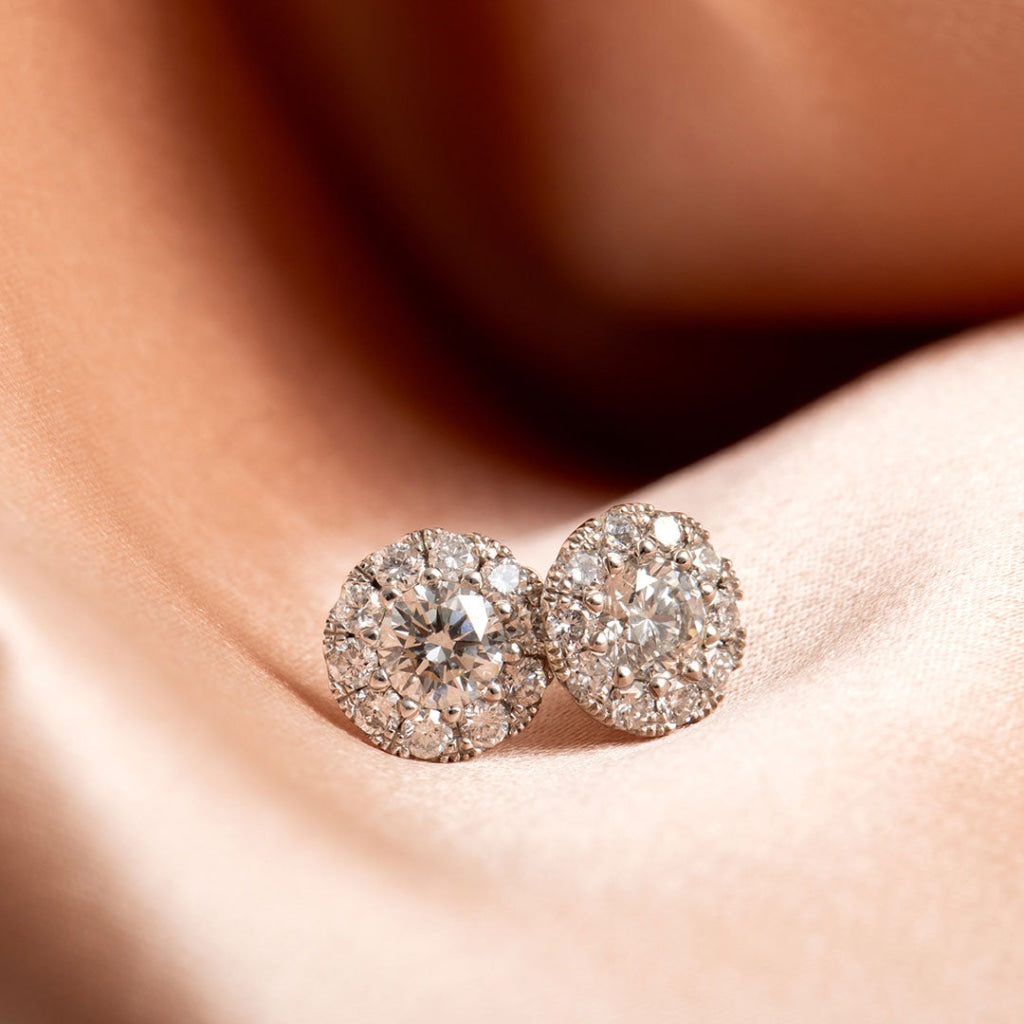 Round Halo Diamond Earrings - 0.75ct