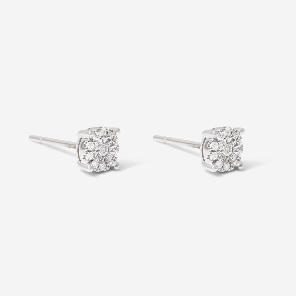Round Halo Diamond Earrings - 0.13 CT | 9ct White Gold