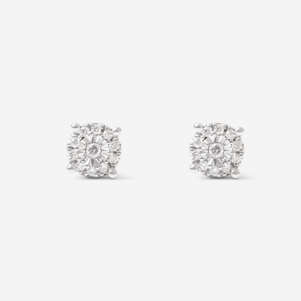 Round Halo Diamond Earrings - 0.13 CT | 9ct White Gold
