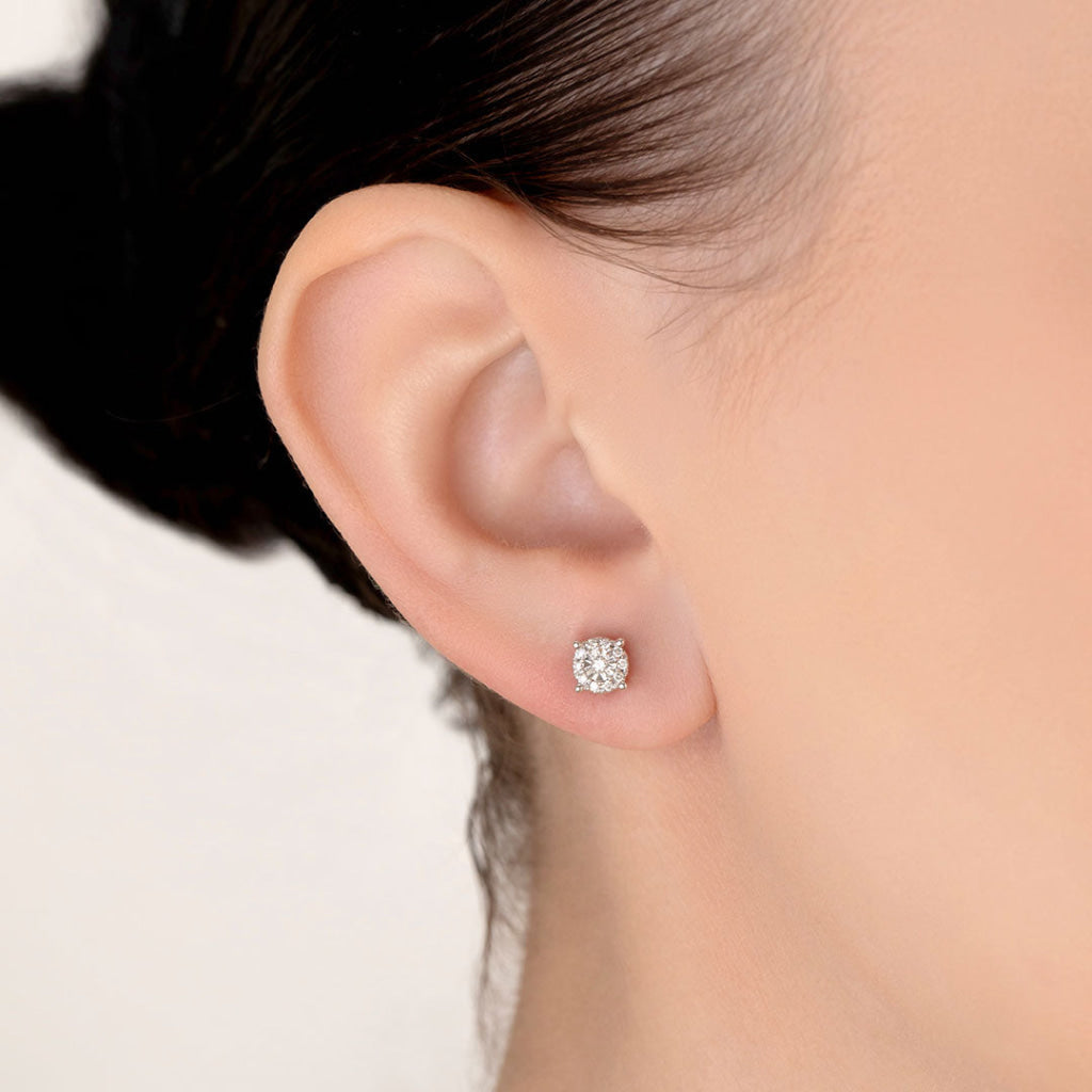 Round Halo Diamond Earrings - 0.13 CT | 9ct White Gold