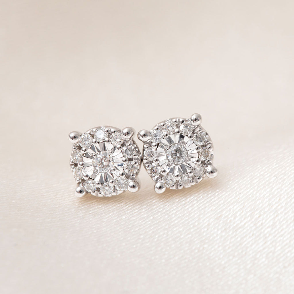 Round Halo Diamond Earrings - 0.13 CT | 9ct White Gold