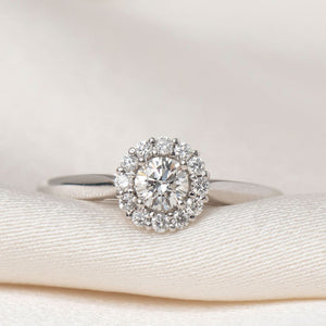 RUBY 0.50ct | Round Halo Diamond Engagement Ring in 18ct Gold